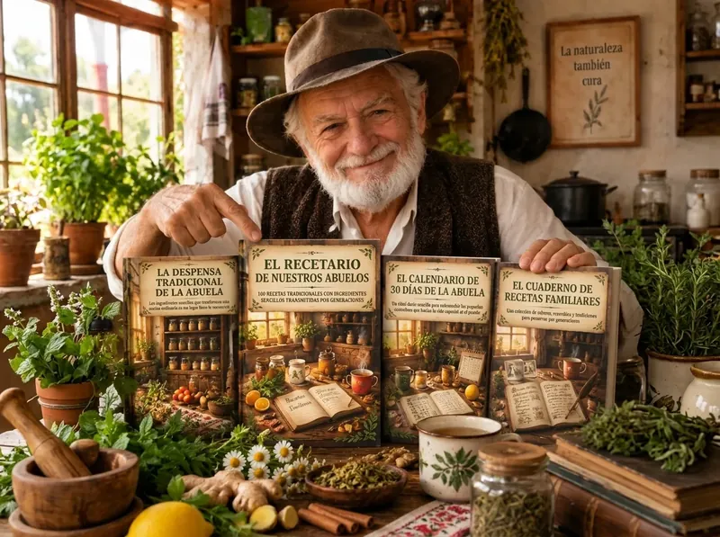 Tío Mario con la colección completa El Recetario de Nuestros Abuelos